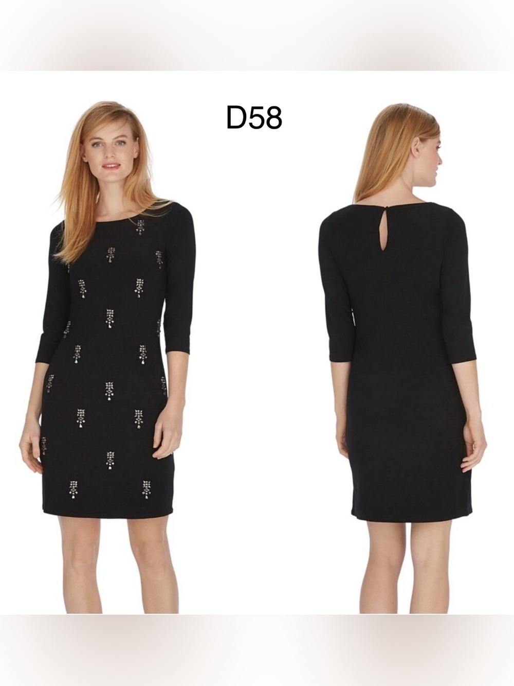 White House Black Market Black Embellished Long Sleeve Sheath Dress, Size Small